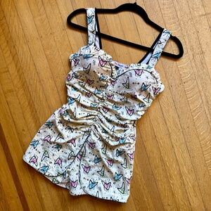 NEW Retro Atomic One Piece Swimsuit Bathing Suit, Mid Century Boomerang Print XL